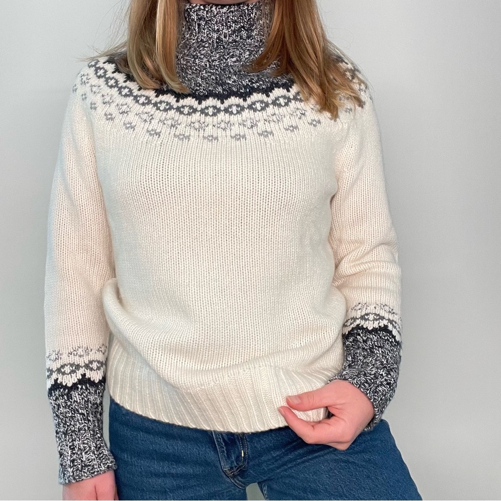 Garnet Hill 100% cashmere Sweater partial turtle neck fair aisle